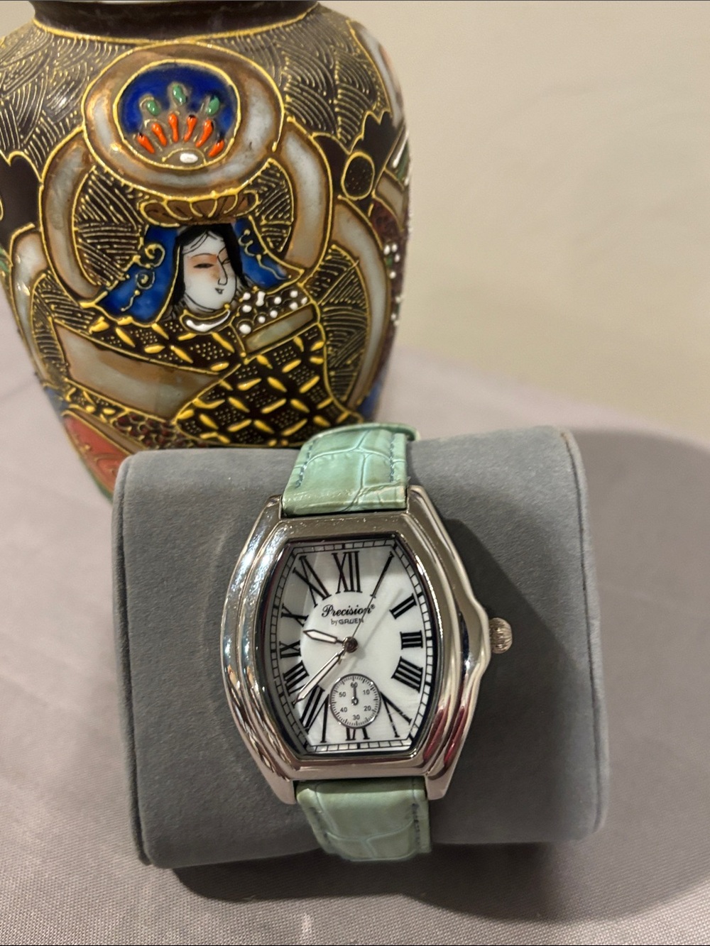 Precision by Gruen w/ Mint Green Leather-Strap Watch